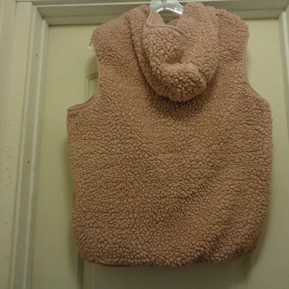 BLUSH GIRLY FUZZY TEXTURED HOODIE ZIP VEST BY WEATHERPROOF X L - Picture 4 of 4